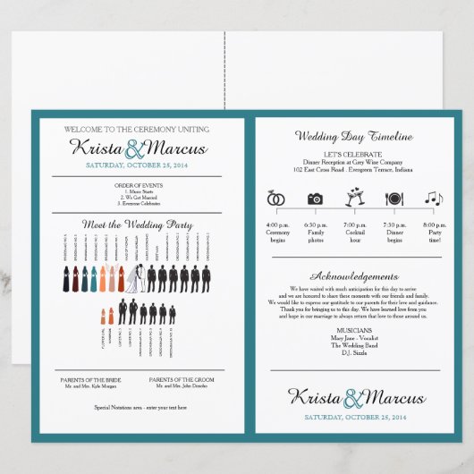 Eenvoudige Silhouettes Wedding Program Fan (Voorkant / Achterkant)