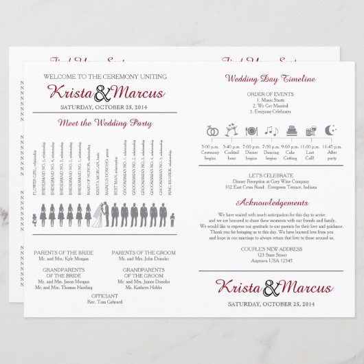 Eenvoudige Silhouettes Wedding Program Fan (Voorkant / Achterkant)