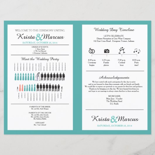 Eenvoudige Silhouettes Wedding Program Fan (Voorkant)