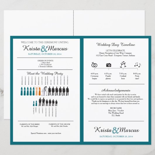 Eenvoudige Silhouettes Wedding Program Fan (Voorkant / Achterkant)