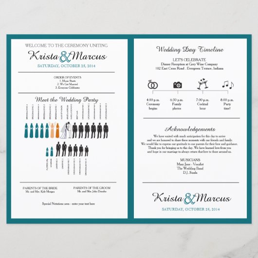 Eenvoudige Silhouettes Wedding Program Fan (Voorkant)