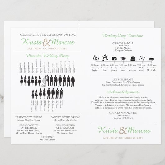 Eenvoudige Silhouettes Wedding Program Fan (Voorkant / Achterkant)
