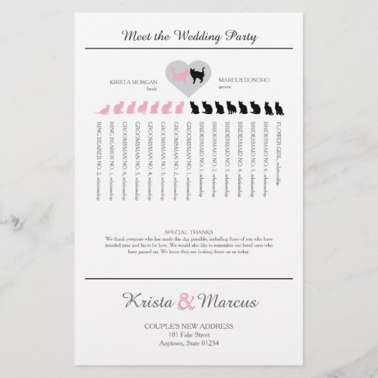 Eenvoudige Silhouettes Wedding Program Flyer-CATS (Achterkant)