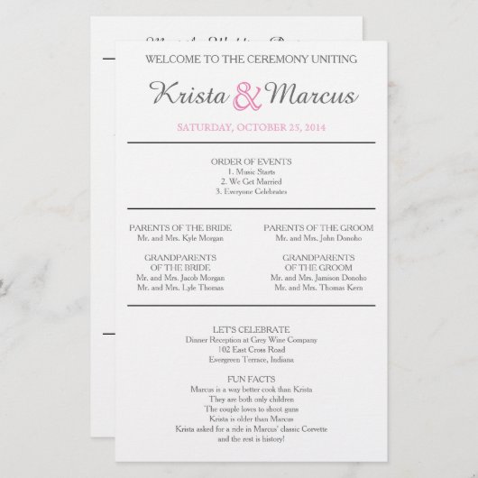 Eenvoudige Silhouettes Wedding Program Flyer-CATS (Voorkant / Achterkant)