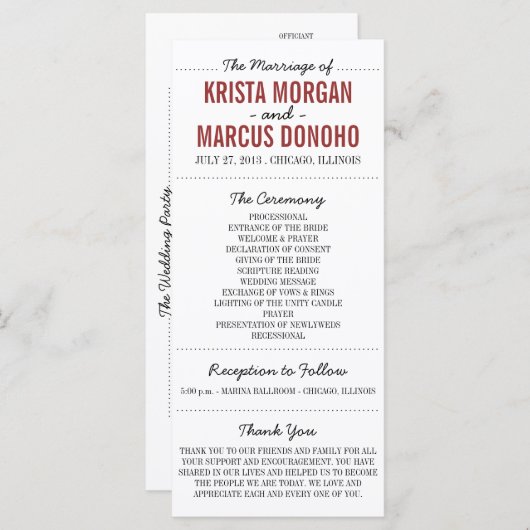 Eenvoudige Silhouettes Wedding Program Rack Kaart  (Voorkant / Achterkant)