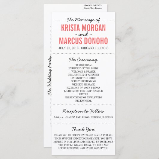 Eenvoudige Silhouettes Wedding Program Rack Kaart  (Voorkant / Achterkant)