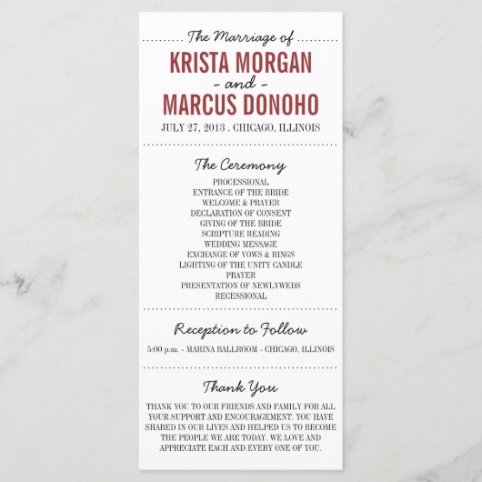 Eenvoudige Silhouettes Wedding Program Rack Kaart- Programmakaart (Voorkant)