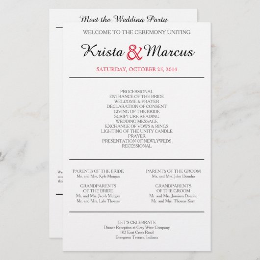 Eenvoudige Silhouettes Wedding Programers Flyers (Voorkant / Achterkant)