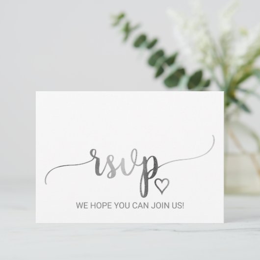Eenvoudige Silver Calligraphy Website RSVP Card (Staand voorkant)