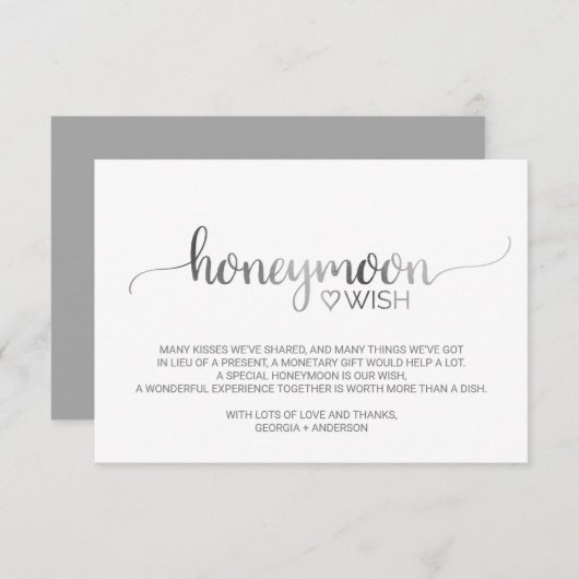 Eenvoudige Silver Calligraphy Wedding Honeymoon Wi Informatiekaartje (Voorkant / Achterkant)
