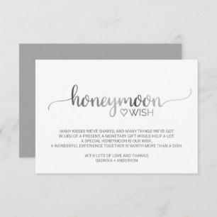 Eenvoudige Silver Calligraphy Wedding Honeymoon Wi Informatiekaartje