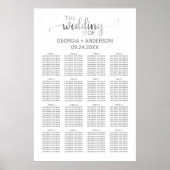 Eenvoudige Silver Calligraphy Wedding Seating Char Poster (Voorkant)