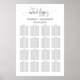 Eenvoudige Silver Calligraphy Wedding Seating Char Poster
