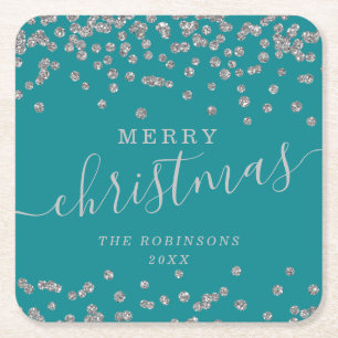 Eenvoudige Silver Feestdagen voor kerstmis Blauwgr Kartonnen Onderzetters