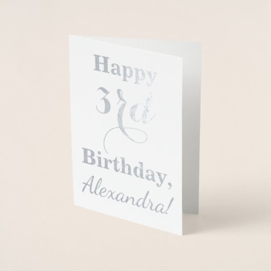 Eenvoudige Silver Foil 3rd Birthday + aangepaste n Folie Kaarten (Voorkant)