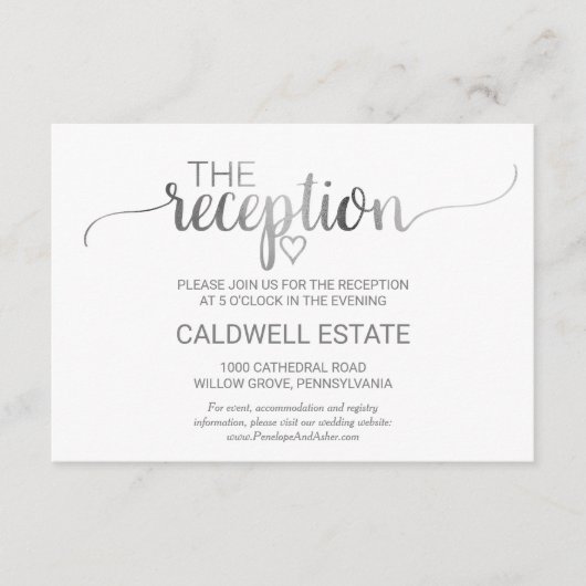 Eenvoudige Silver Foil Calligraphy Reception Kaart (Voorkant)