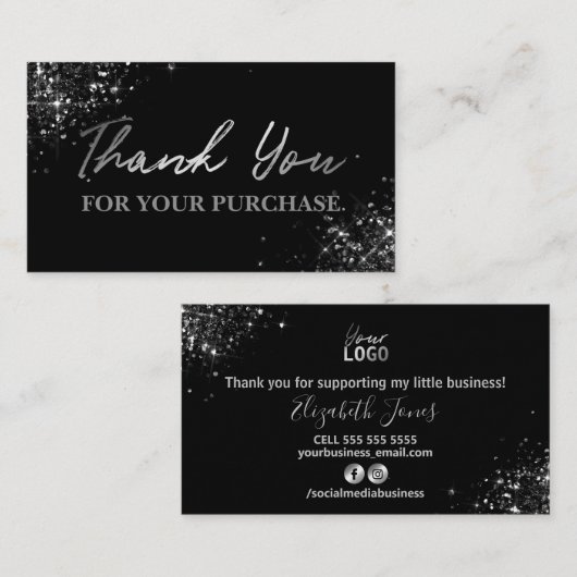 Eenvoudige Silver Glam Hartelijk dank voor uw aank Visitekaartje (Voorkant / Achterkant)