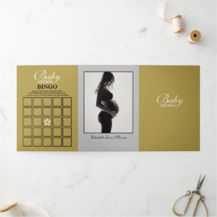 Eenvoudige Silver & Gold Baby shower Suite Drieluik Uitnodiging