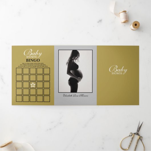 Eenvoudige Silver & Gold Baby shower Suite Drieluik Uitnodiging (Buitenkant)