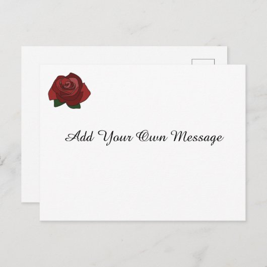 Eenvoudige Single Red Rose Custom Message Briefkaa Briefkaart (Voorkant / Achterkant)