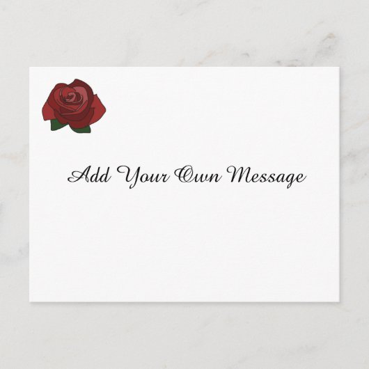 Eenvoudige Single Red Rose Custom Message Briefkaa Briefkaart (Voorkant)