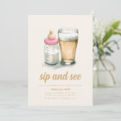 Eenvoudige sip and see Baby shower Invitation Kaart (Staand voorkant)
