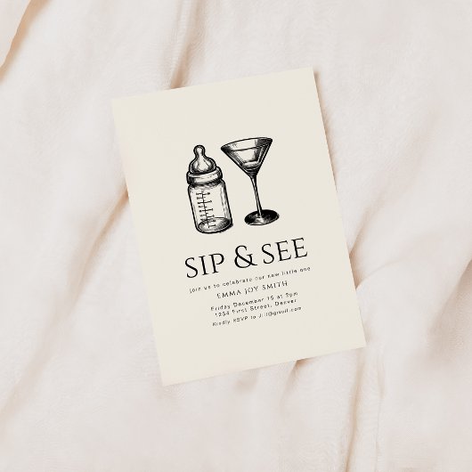 Eenvoudige sip and see Baby shower Invitation Kaart