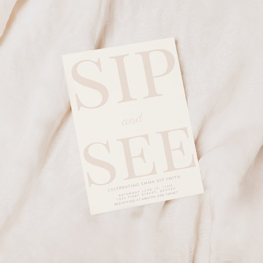 Eenvoudige sip and see Baby shower Invitation Kaart