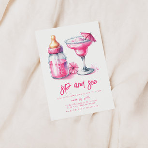 Eenvoudige sip and see Baby shower Invitation Kaart
