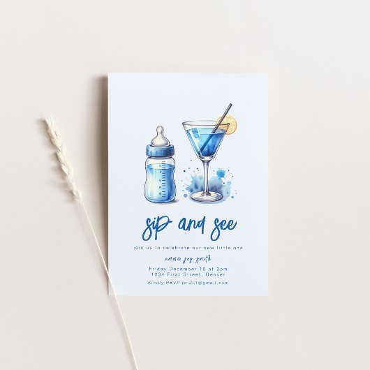 Eenvoudige sip and see Baby shower Invitation Kaart