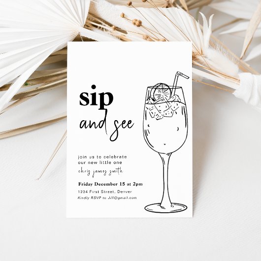 Eenvoudige sip and see Baby shower Invitation Kaart