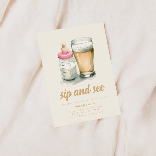 Eenvoudige sip and see Baby shower Invitation Kaart