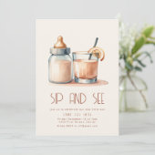 Eenvoudige sip and see Baby shower Invitation Kaart (Staand voorkant)