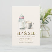 Eenvoudige sip and see Baby shower Invitation Kaart (Staand voorkant)