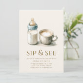 Eenvoudige sip and see Baby shower Invitation Kaart (Staand voorkant)