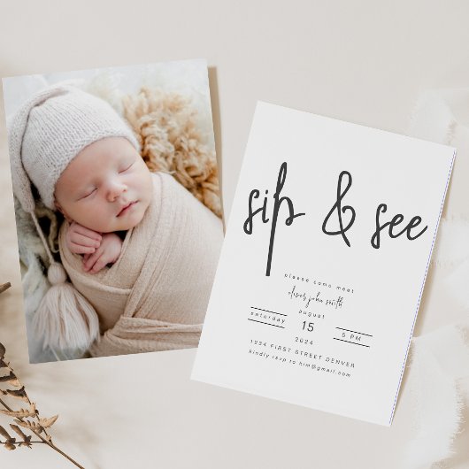Eenvoudige SIP & SEE Baby shower Uitnodiging