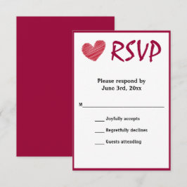 Eenvoudige Sketchy Red Heart Weddenschap RSVP-kaar RSVP Kaartje