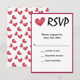 Eenvoudige Sketchy Red Heart Weddenschap RSVP-kaar RSVP Kaartje