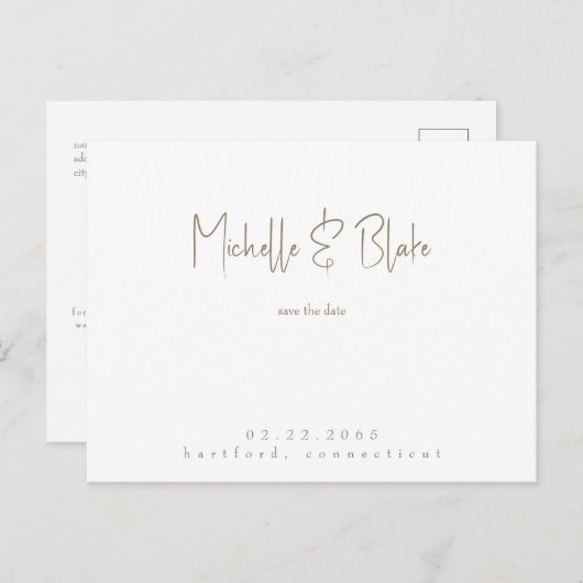 Eenvoudige & Slanke Moderne Witte Bruiloft Save th Briefkaart (Voorkant / Achterkant)