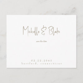 Eenvoudige & Slanke Moderne Witte Bruiloft Save th Briefkaart