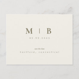 Eenvoudige Slanke Monogram Cream Save the Date Bru Aankondigingskaart