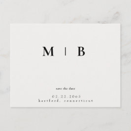 Eenvoudige Slanke Monogram Cream Save the Date Bru Aankondigingskaart