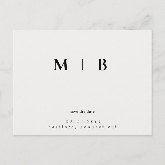 Eenvoudige Slanke Monogram Cream Save the Date Bru Aankondigingskaart (Voorkant)