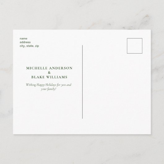 Eenvoudige Slanke Monogram Groene Kerstmis Briefkaart (Achterkant)