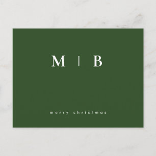 Eenvoudige Slanke Monogram Groene Kerstmis Briefkaart