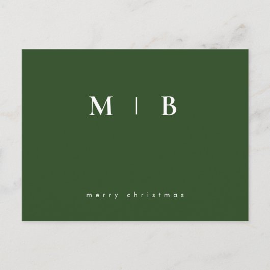 Eenvoudige Slanke Monogram Groene Kerstmis Briefkaart (Voorkant)