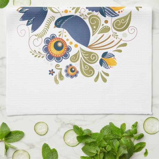Eenvoudige Slavische Folk Bluebird Art Theedoek (Gevouwen)