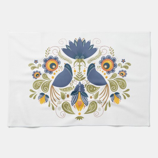Eenvoudige Slavische Folk Bluebird Art Theedoek (Horizontaal)