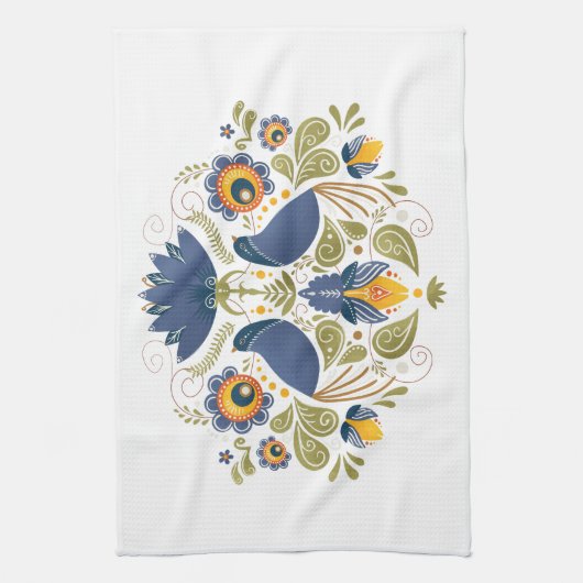 Eenvoudige Slavische Folk Bluebird Art Theedoek (Verticaal)