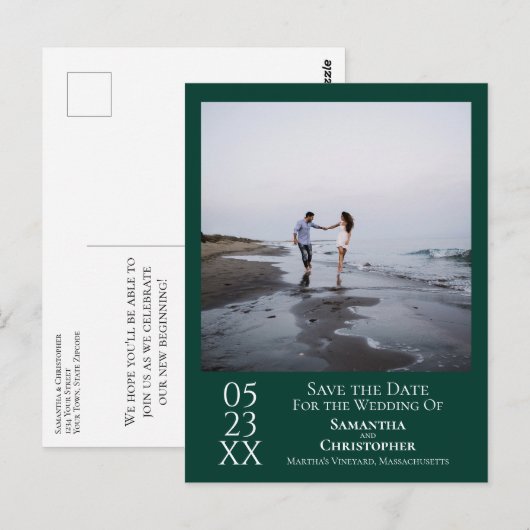 Eenvoudige Smaragd Groene Bruiloft Bewaar de Datum Briefkaart (Voorkant / Achterkant)